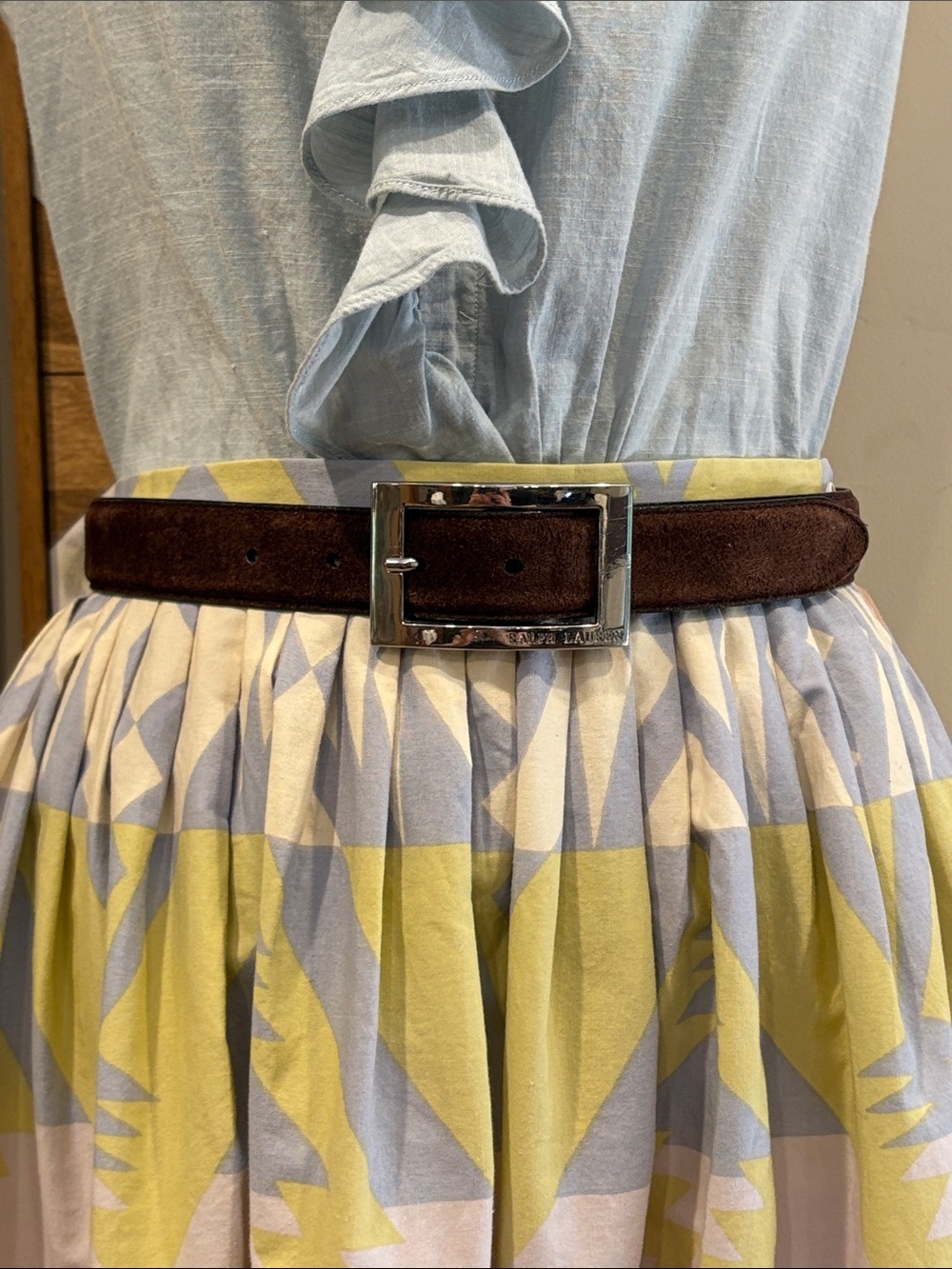Vintage Ralph Lauren 90s Equestrian Suede Leather Rectangle Buckle Belt Small